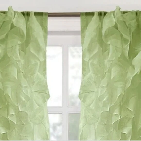 (2) Sheer Voile Waterfall Ruffled Tier 96 Inch Single Curtain Panels - Picture 3 of 4